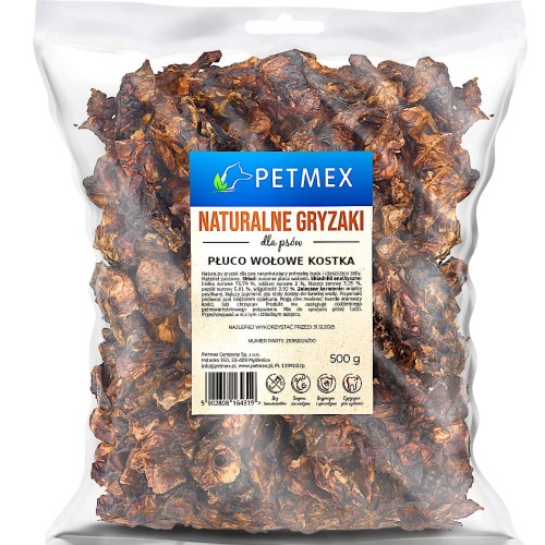 Przysmak, naturalny gryzak dla psa Płuco, Płuca Wołowe Kostka Petmex 500g