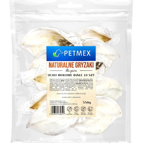 Przysmak, naturalny gryzak dla psa Ucho, Uszy Wołowe Białe Petmex 10 szt