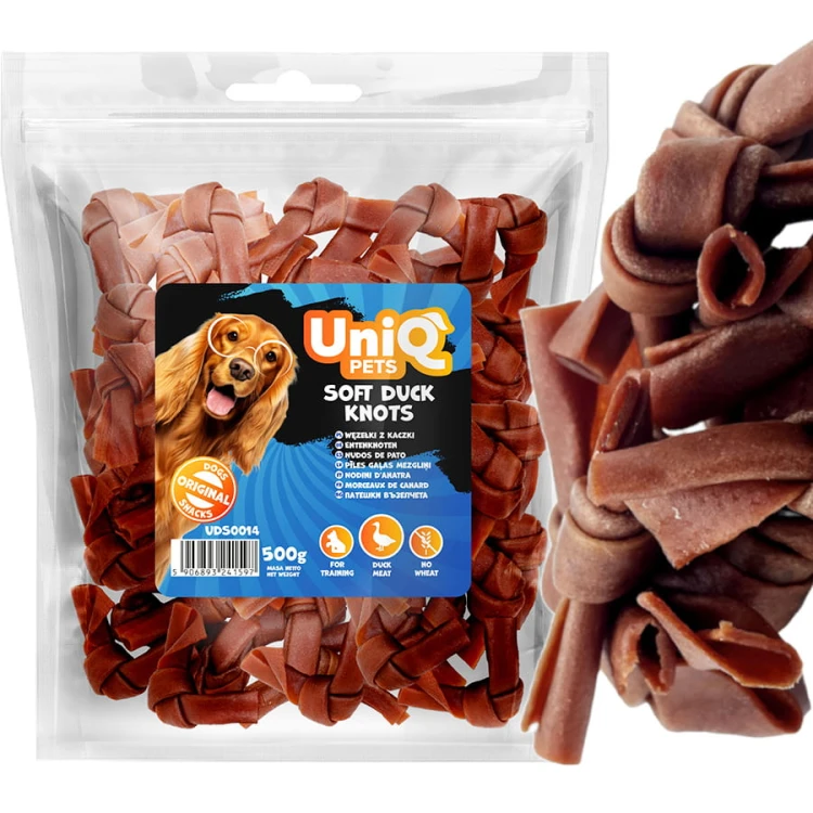 Przysmak, przekąska dla psa Super Miękkie Węzełki z Kaczki UniQ Pets 500g