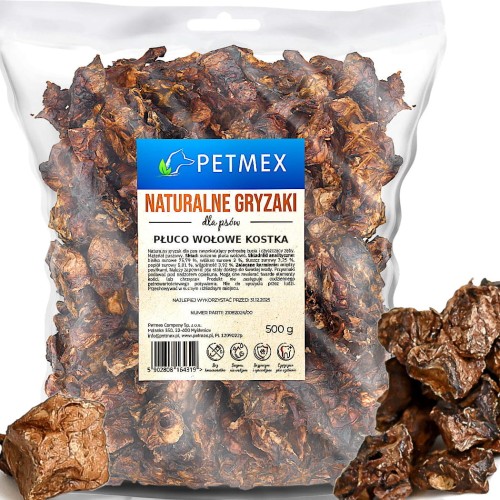 Przysmak, naturalny gryzak dla psa Płuco, Płuca Wołowe Kostka Petmex 500g