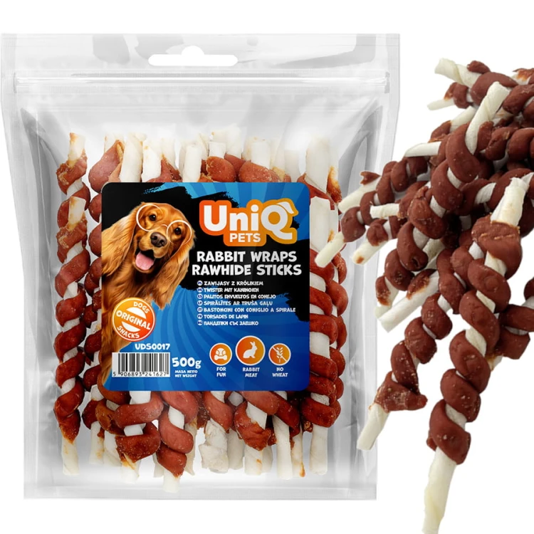 Przysmak, przekąska dla psa Patyki Zawijasy z Królikiem UniQ Pets 500g