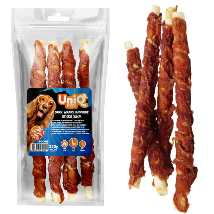 Długie patyki ze skóry z Kaczką UniQ Pets 4 szt.