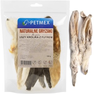 Przysmak, gryzak dla psa Suszone Ucho, Uszy Królika z Futrem Petmex 100g