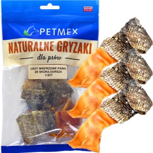 Przysmak, naturalny gryzak psa Ucho Wieprzowe Owinięte Dorszem Petmex 3 szt