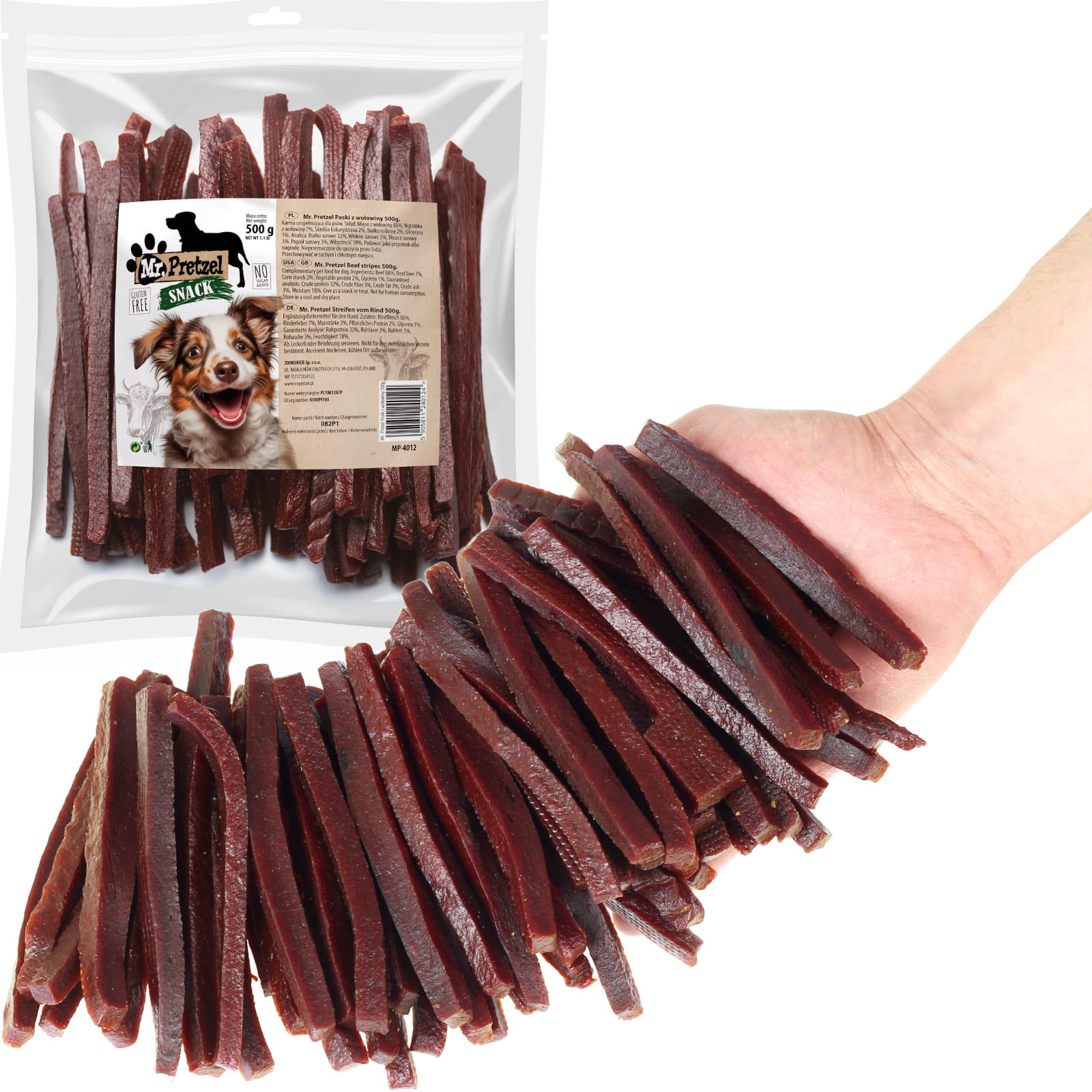Przysmak, przekąska dla psa Miękkie Paski z Wołowiny (95%) Mr.Pretzel 500g