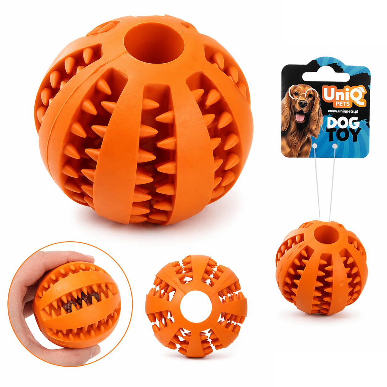 Zabawka dla psa na przysmaki Piłka Dental SLOWY TPR Pomarańcz UniQ Pets 6cm